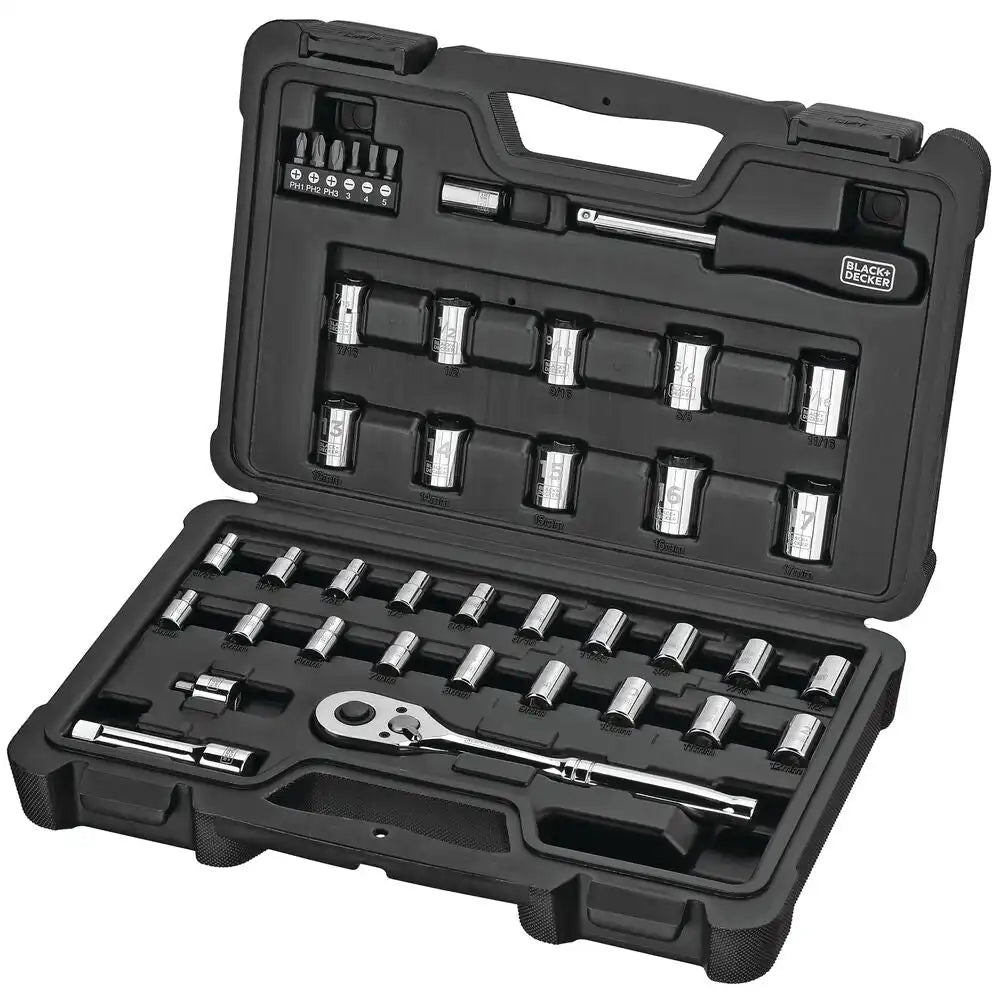 Socket Set, 40-Piece, Chrome, Carrying Case