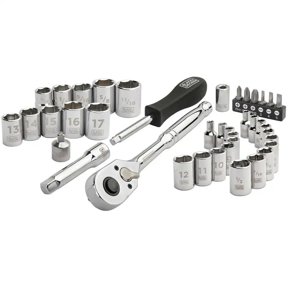 Socket Set, 40-Piece, Chrome, Carrying Case